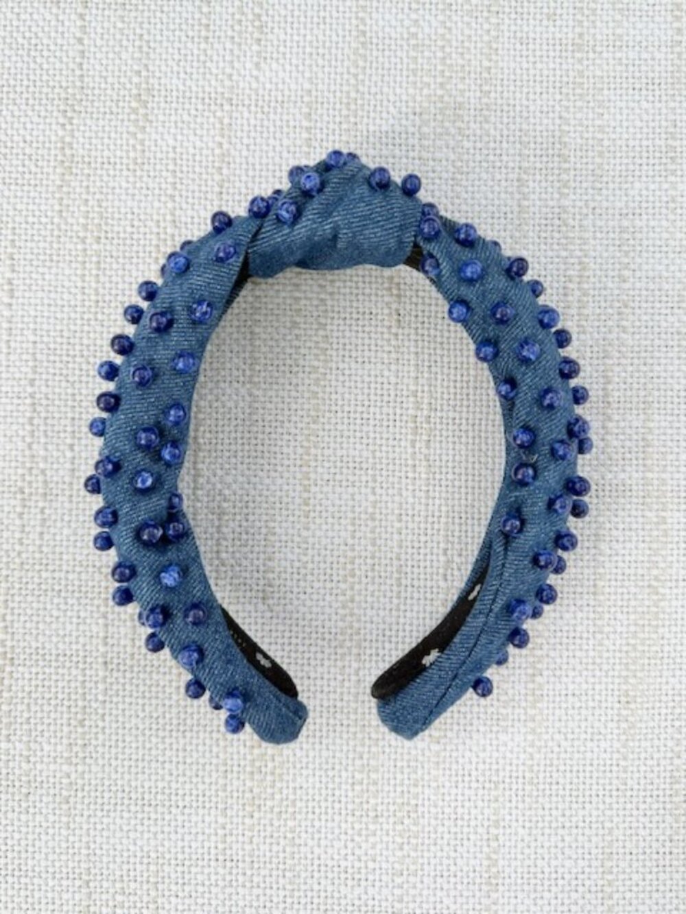 Lele Sadoughi Blue Denim Knotted Headband Beaded Sodalite Style - Picture 3 of 5